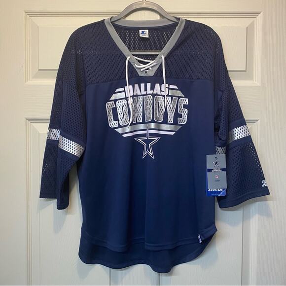 NFL Dallas Cowboys Jersey Starter Mesh Top Lace Up Neckline Blue White Large NWT - Picture 2 of 8